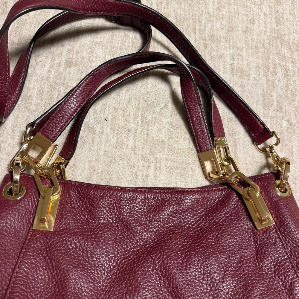 Michael Kors Brooke Large Pebbled Leather Satchel Shoulder Bag Burgundy Gold - Picture 3 of 9